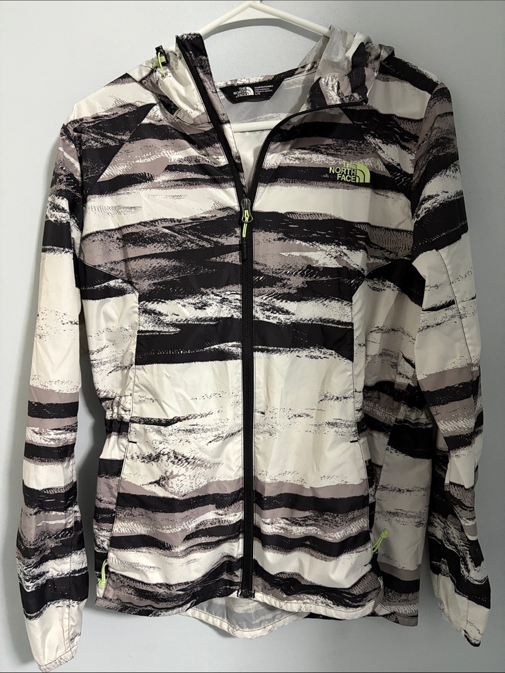 The North Face White, Black & Gray Striped Packable Hooded Jacket